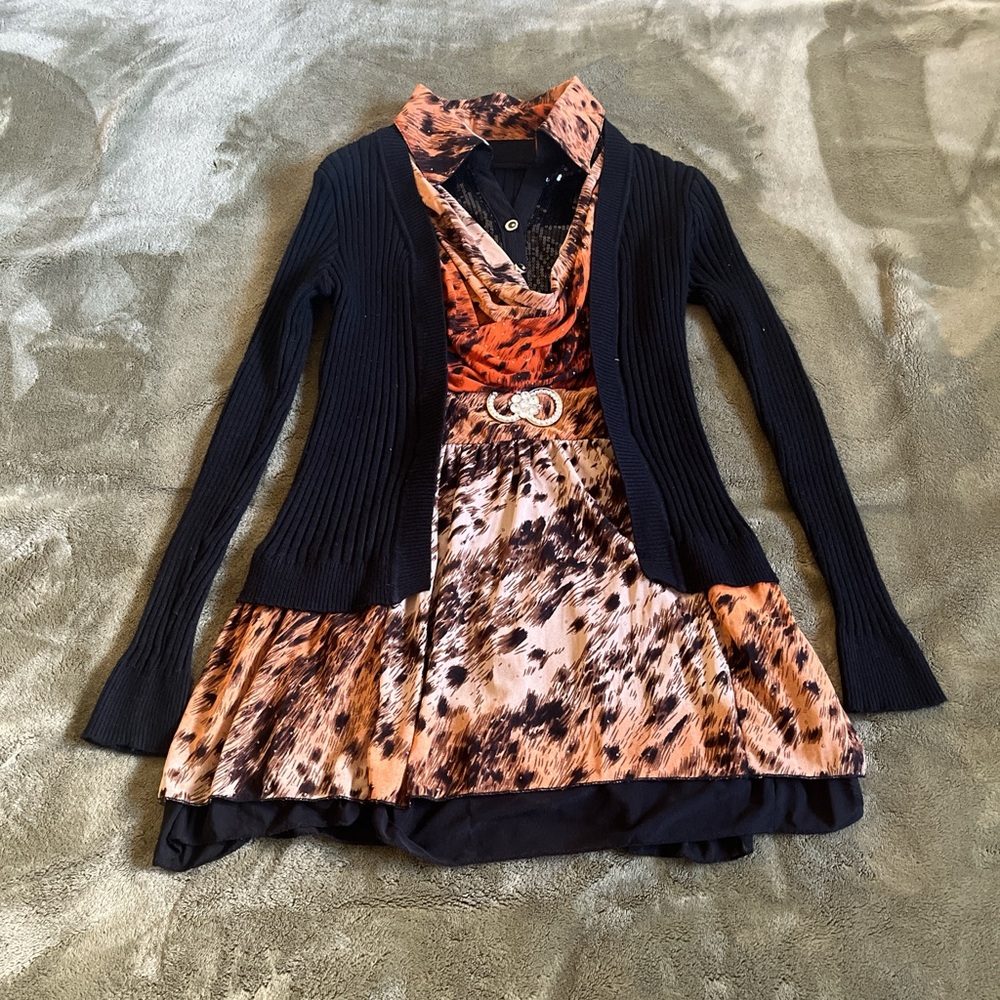 Y2K Layered Animal Print Top